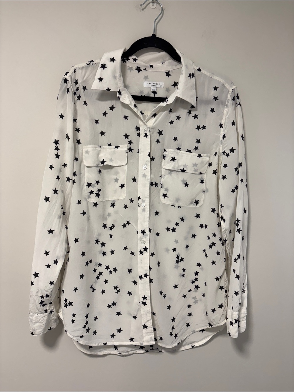 Equipment Silk White Button-Down Shirt with Black Star Print